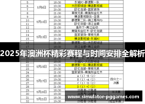 2025年澳洲杯精彩赛程与时间安排全解析